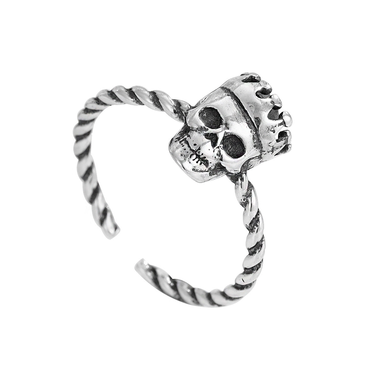 S925 Sterling Silver Crown & Skull Open Ring