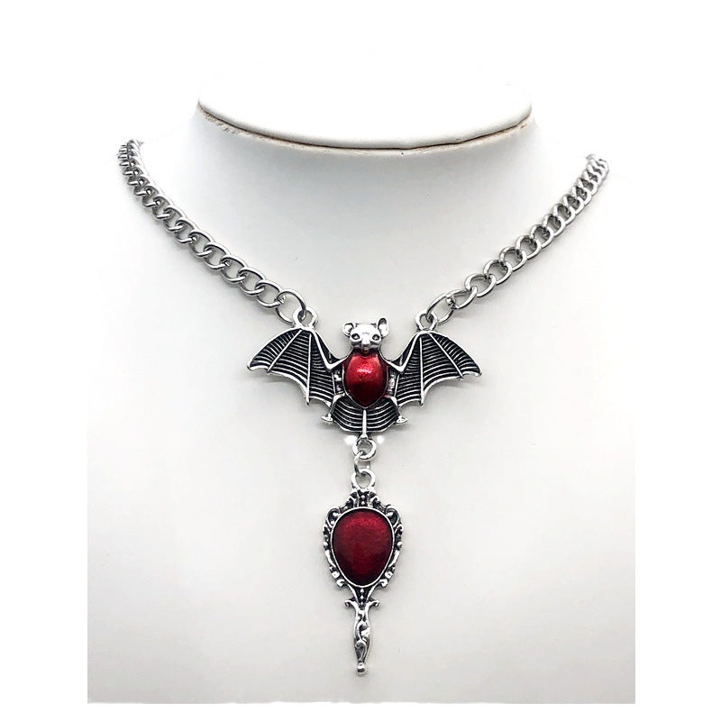Gothic Bat & Cross Pendant Necklace