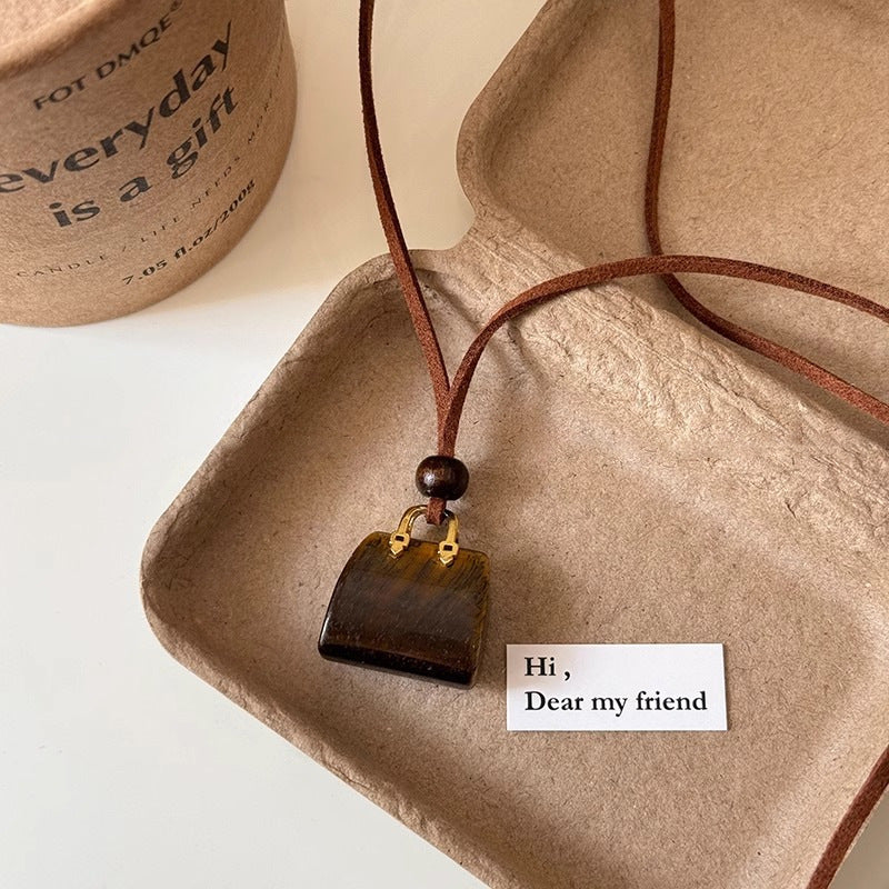 Stone Bag Necklace | Korean Velvet Rope Long Pendant
