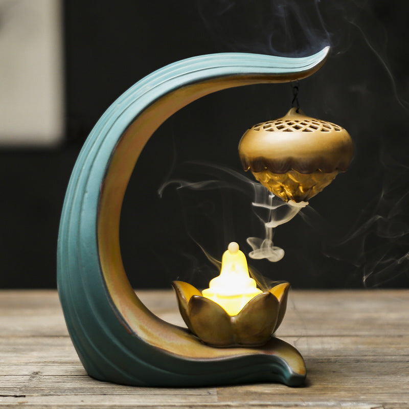 Lotus Ceramic Hanging Incense Burner with Night Light