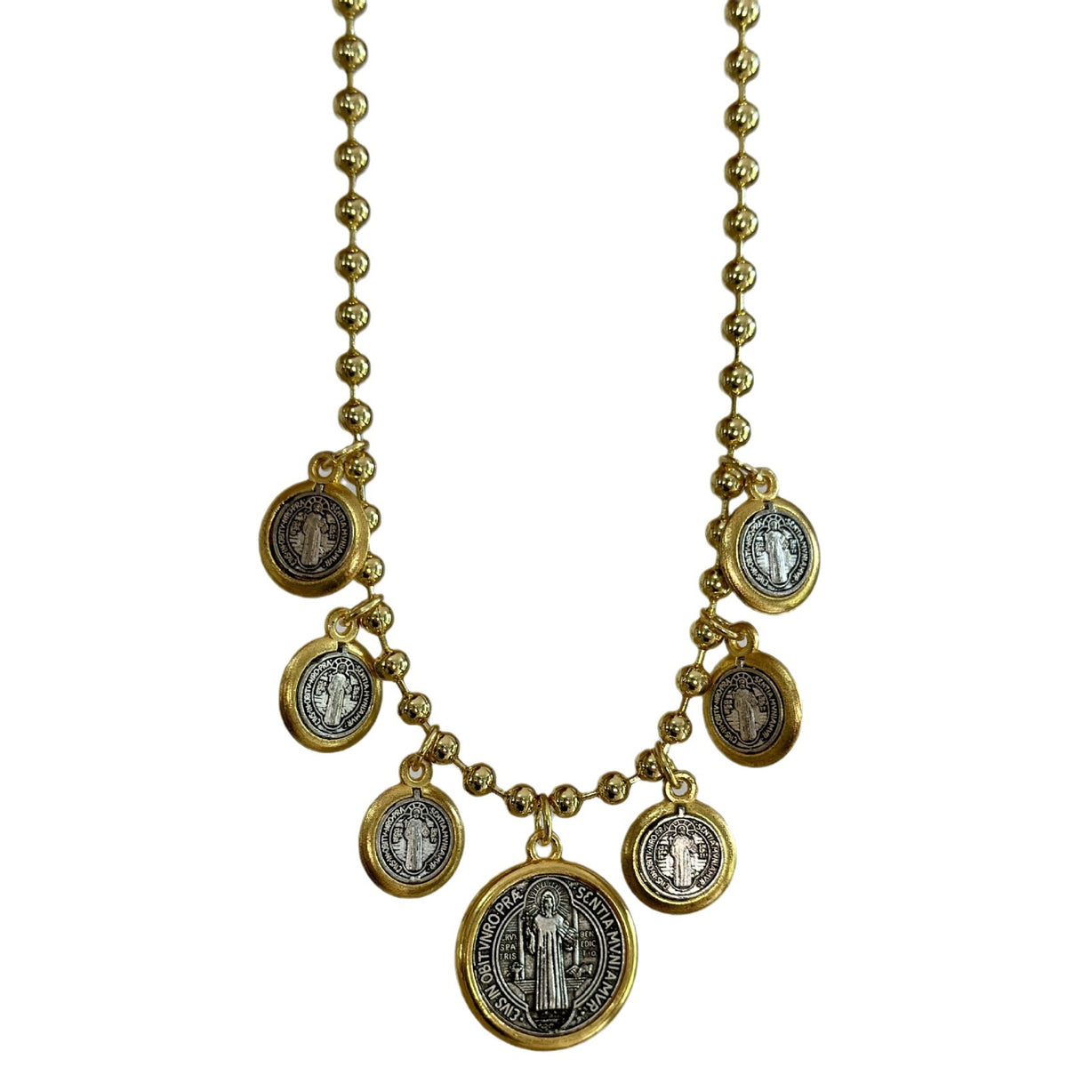 Saint Benedict Pendant Necklace Gold Plated Chain