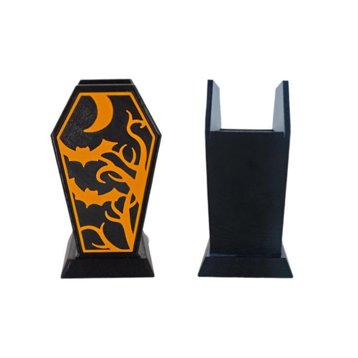 Gothic Coffin Makeup Brush Holder | Spider Web & Bat Decor