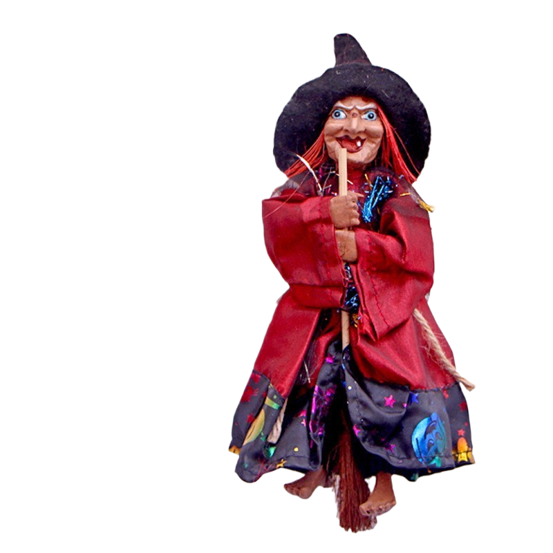 Vintage Witch & Broomstick Halloween Pendant Ornament