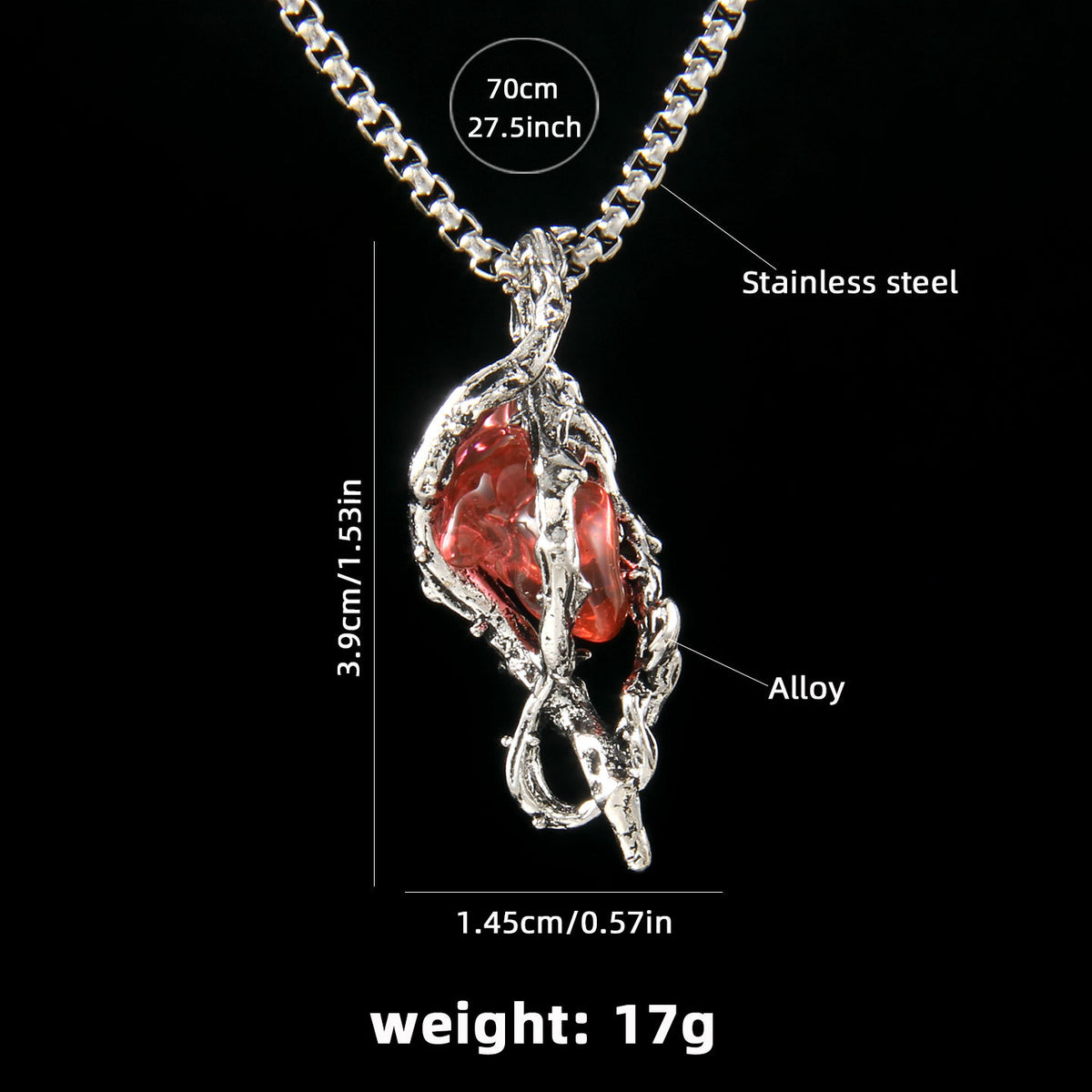 Gothic Thorn Heart Stainless Steel Necklace