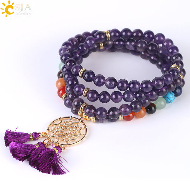 108 Mala Bead Bracelet with Dreamcatcher Tassel