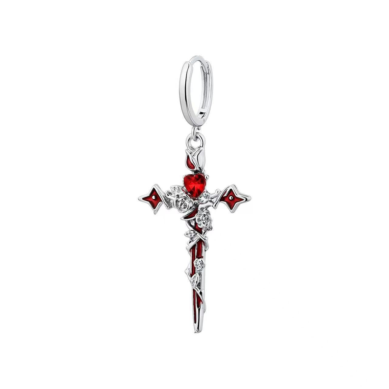 Gothic Rose Thorn Cross Earrings