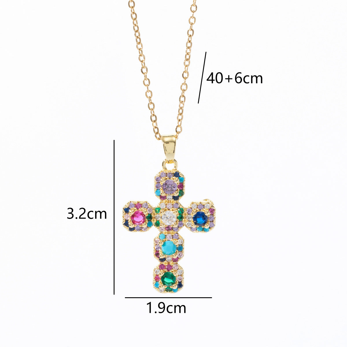Gold Plated Cross Necklace with Zircon