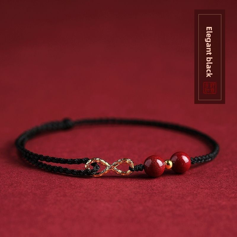 Cinnabar Bead Woven Rope Bracelet