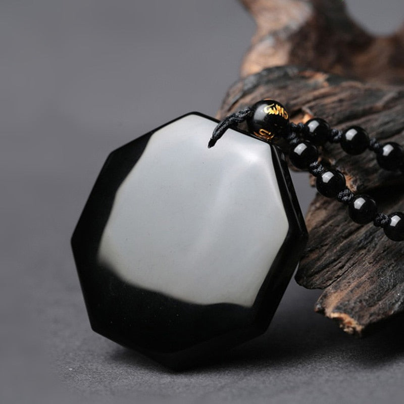 Black Obsidian Yin Yang Bagua Pendant Necklace