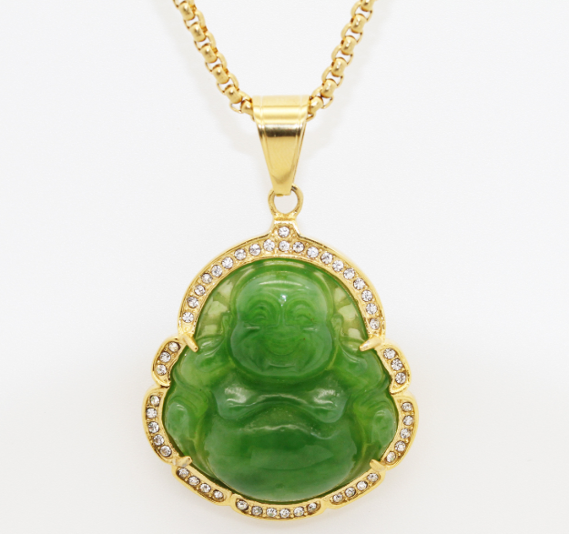 Imperial Green Jade Buddha Rhinestone Pendant