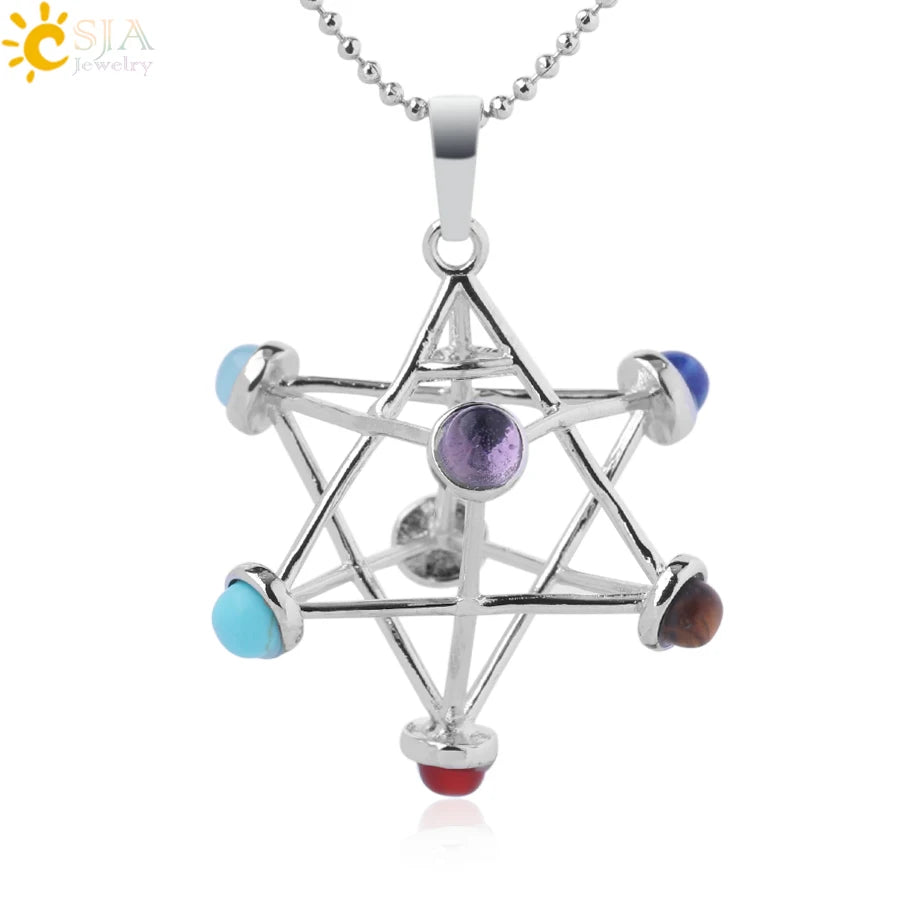 Merkaba 7 Chakra Natural Stone Pendant