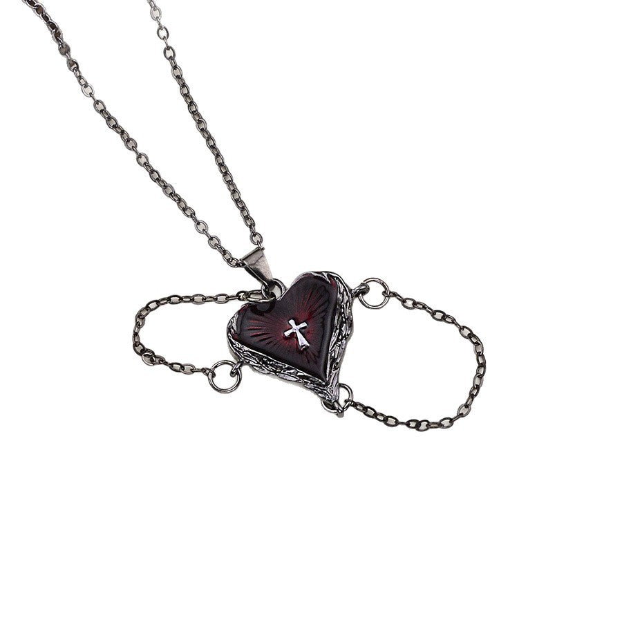 Gothic Wings Heart Cross Necklace