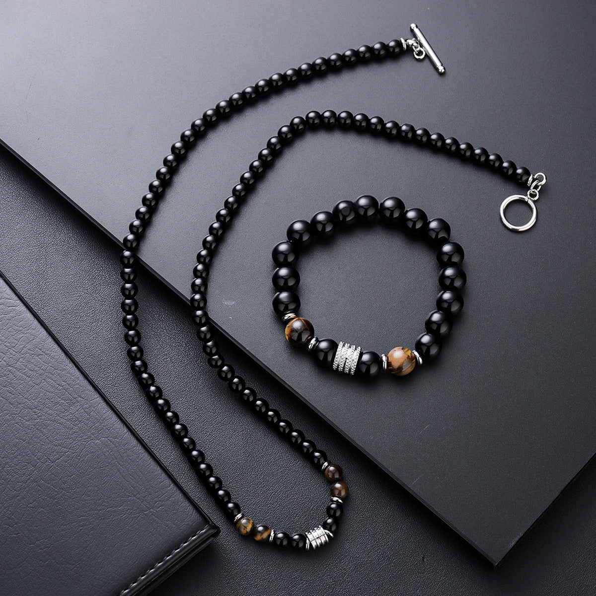 Vintage Beads Necklace Bracelet Set for Men