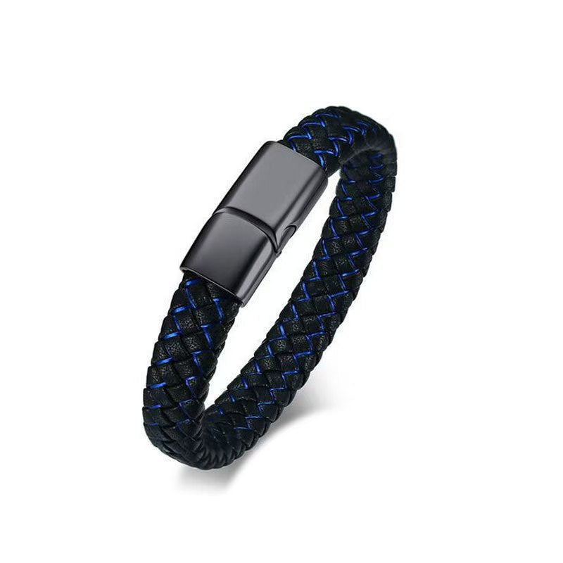Stainless Steel Leather Bracelet for Men