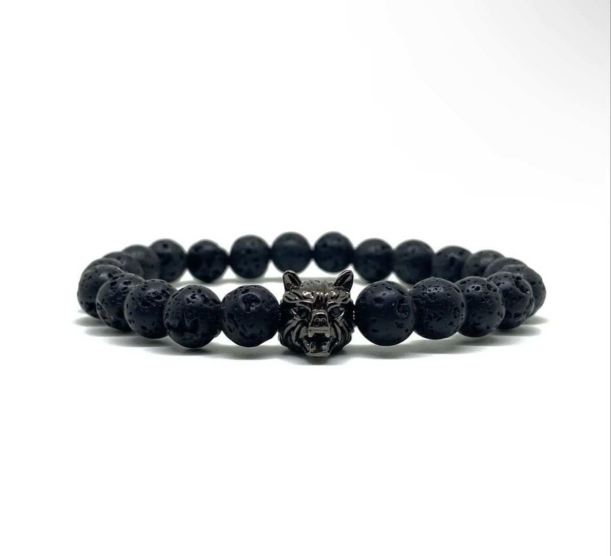 Wolf Head Natural Stone Bead Bracelet