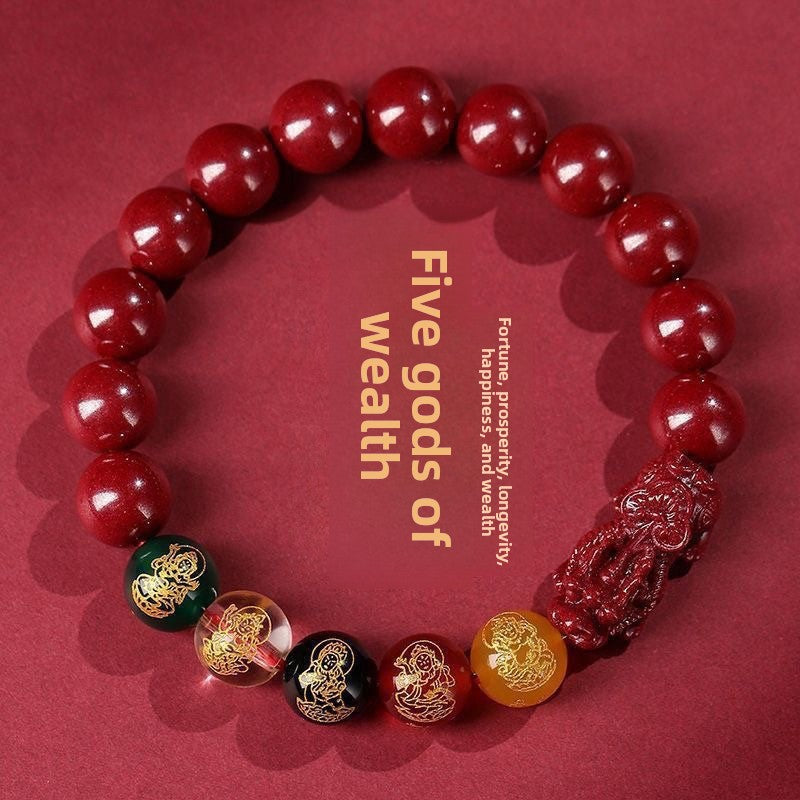 Cinnabar Five-Way Wealth God Bracelet