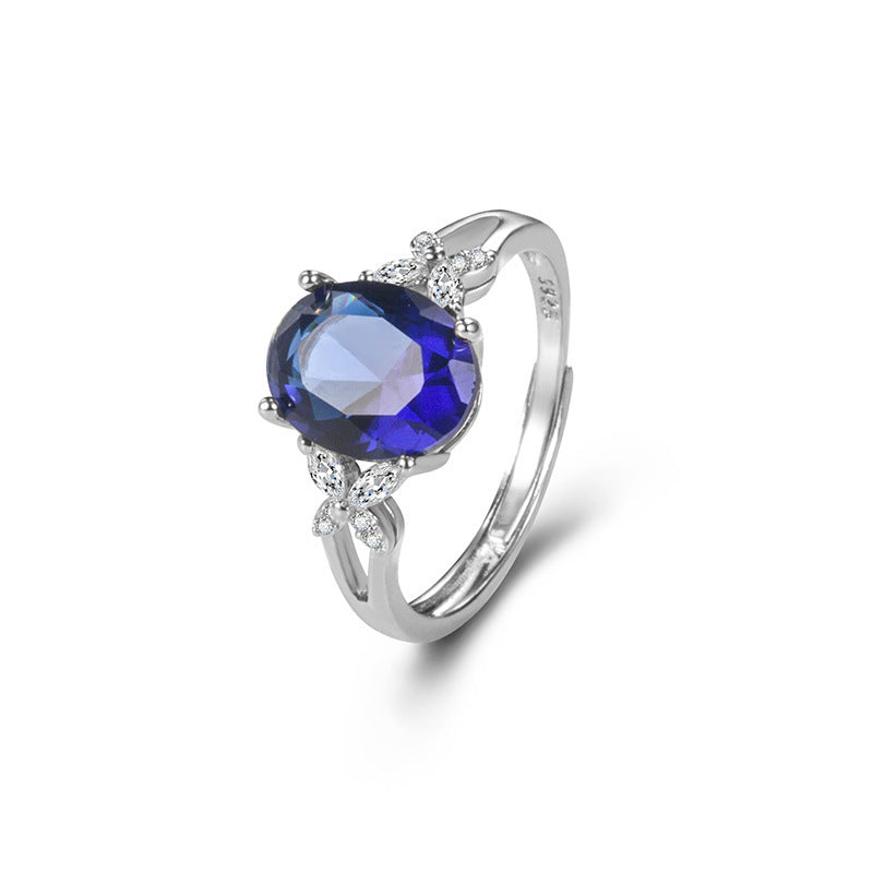 Sterling Silver Open Adjustable Gemstone Ring