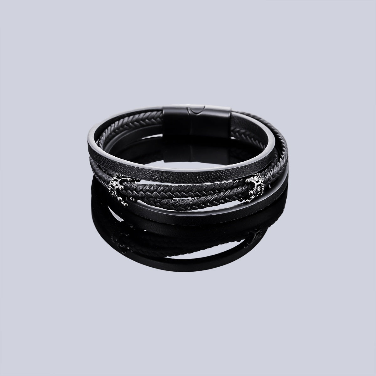 Titanium Steel & Leather Magnetic Clasp Bracelet
