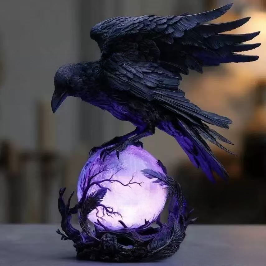 Gothic Raven Moonlight LED Resin Lamp