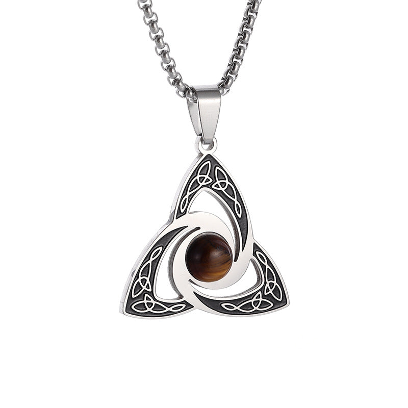 Stainless Steel Celtic Knot Necklace with Tiger Eye