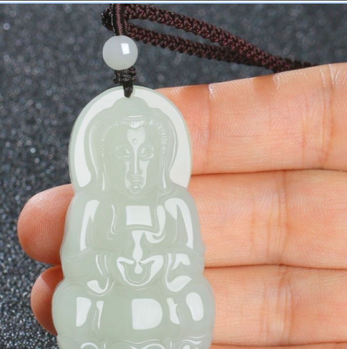 Natural Jade Guanyin Pendant Necklace with Certificate
