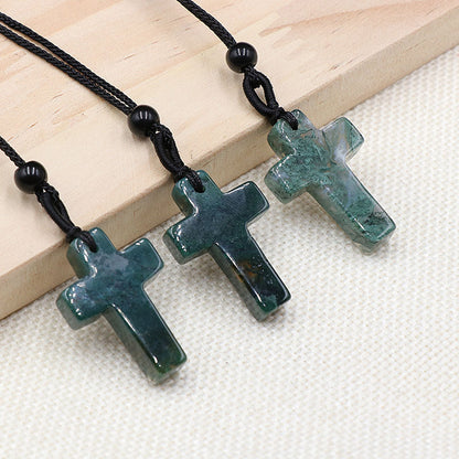 Natural Crystal Agate Woven Cross Necklace