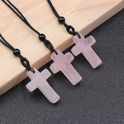 Natural Crystal Agate Woven Cross Necklace