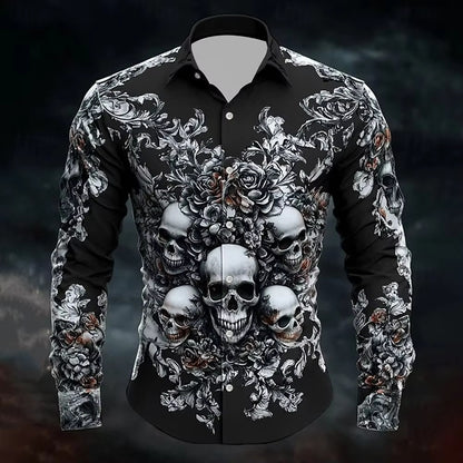Gothic Print Casual Shirt Loose Fit Short Sleeve