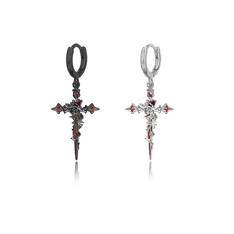 Gothic Rose Thorn Cross Earrings