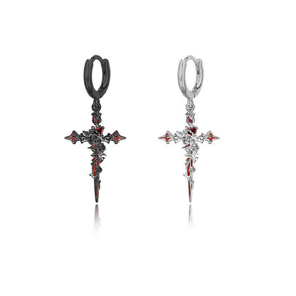 Gothic Rose Thorn Cross Earrings