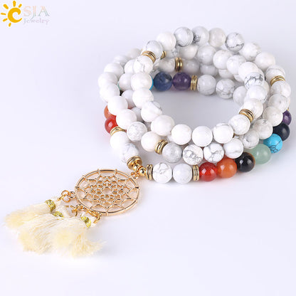 108 Mala Bead Bracelet with Dreamcatcher Tassel