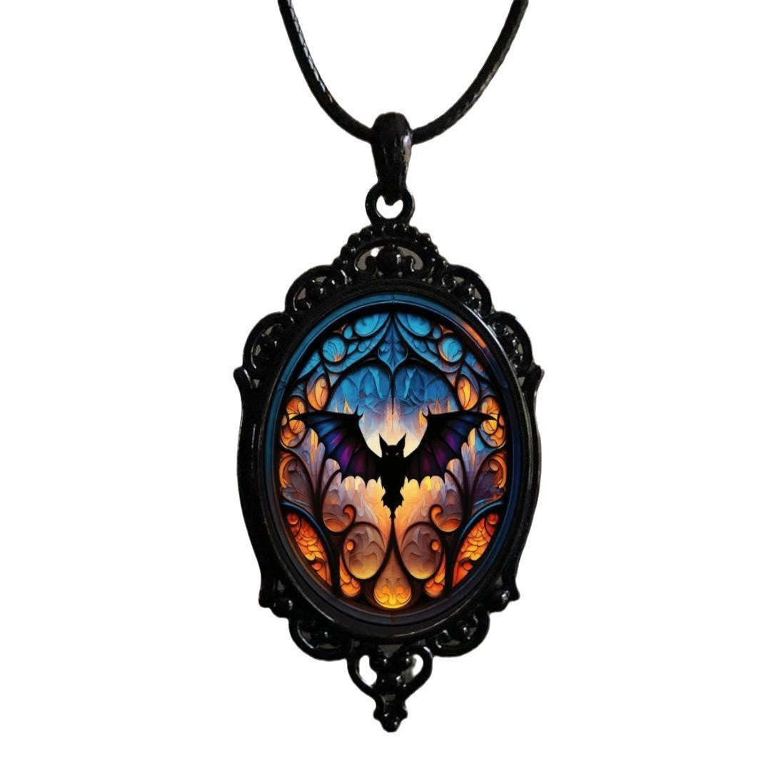 Retro Gothic Crow & Cross Pendant Necklace