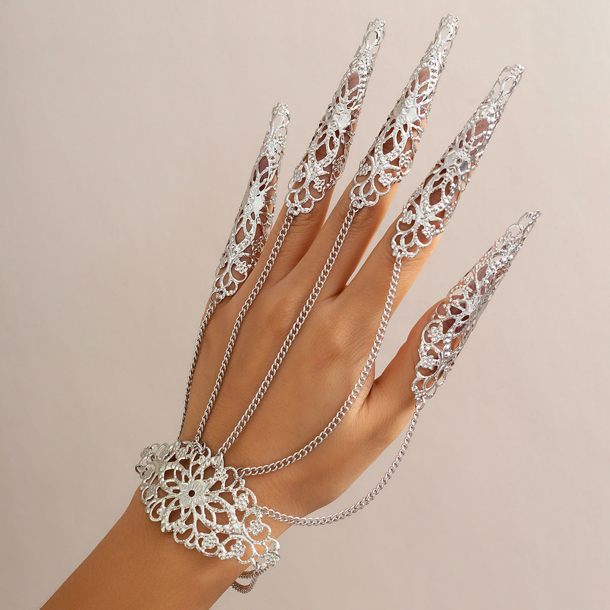 Gothic Mittens Bracelet Punk Nail Chain Ring
