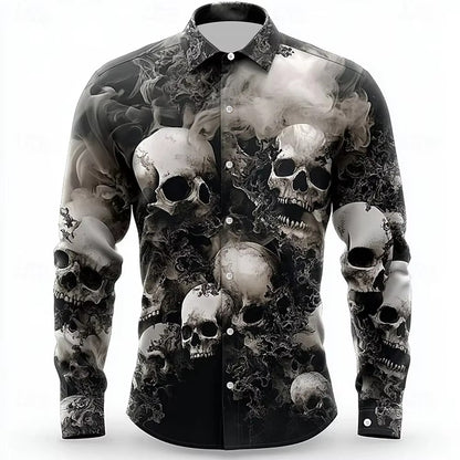 Gothic Print Casual Shirt Loose Fit Short Sleeve