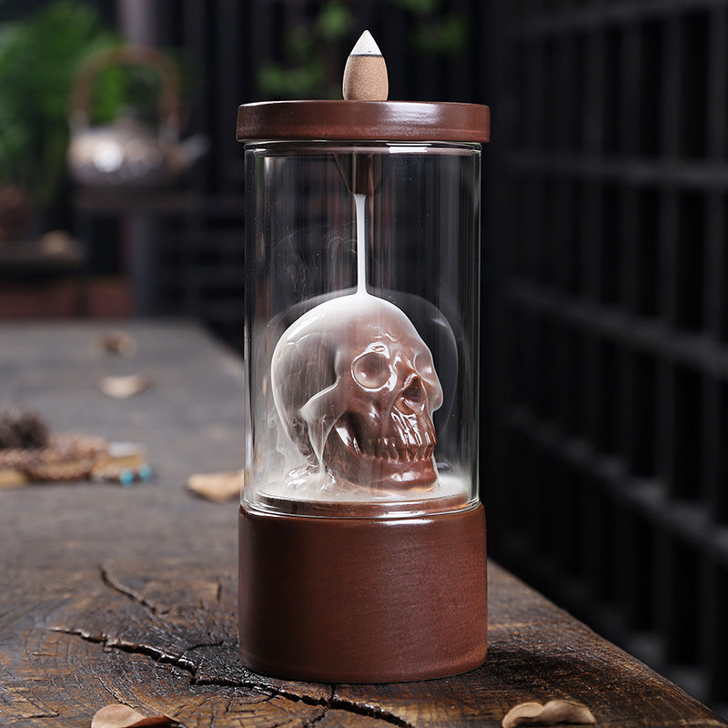 Skull Backflow Incense Burner with Glass Windshield