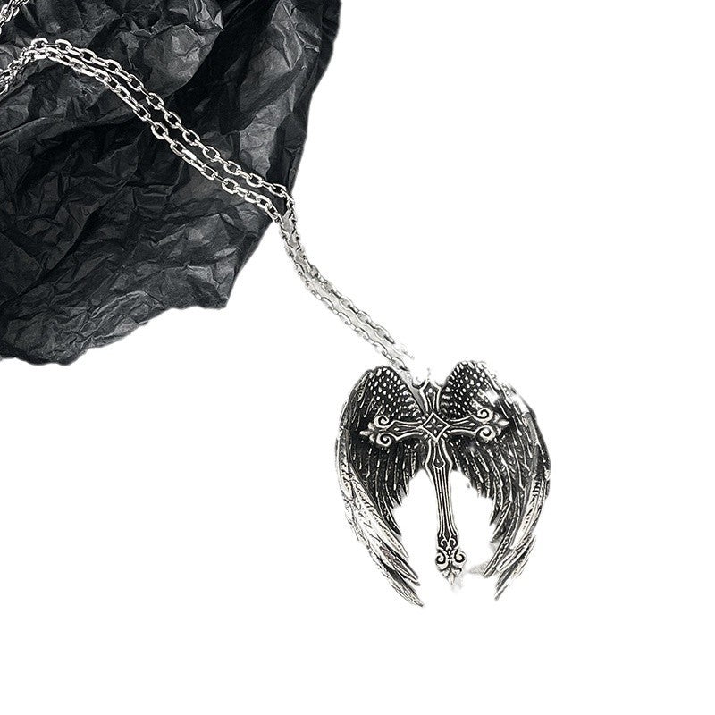 Angel Wings Cross Pendant Necklace | Vintage Punk Style