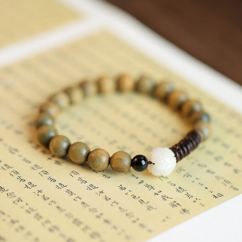 Original Old Material Green Sandalwood Buddha Beads Bracelet
