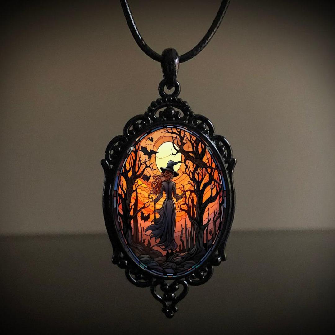 Retro Gothic Crow & Cross Pendant Necklace