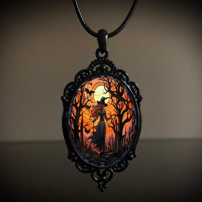 Retro Gothic Crow & Cross Pendant Necklace