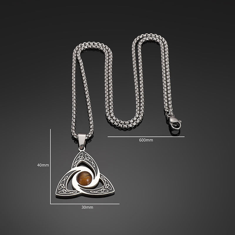 Stainless Steel Celtic Knot Necklace with Tiger Eye
