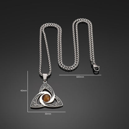 Stainless Steel Celtic Knot Necklace with Tiger Eye
