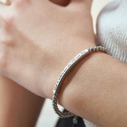 Stainless Steel Silver Bead Curved Tube Bracelet for Women