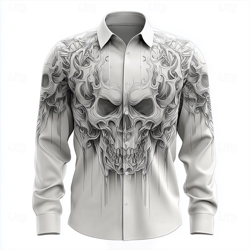 Gothic Print Casual Shirt Loose Fit Short Sleeve