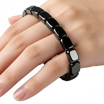 Elastic Hematite Black Gallstone Square Bead Bracelet