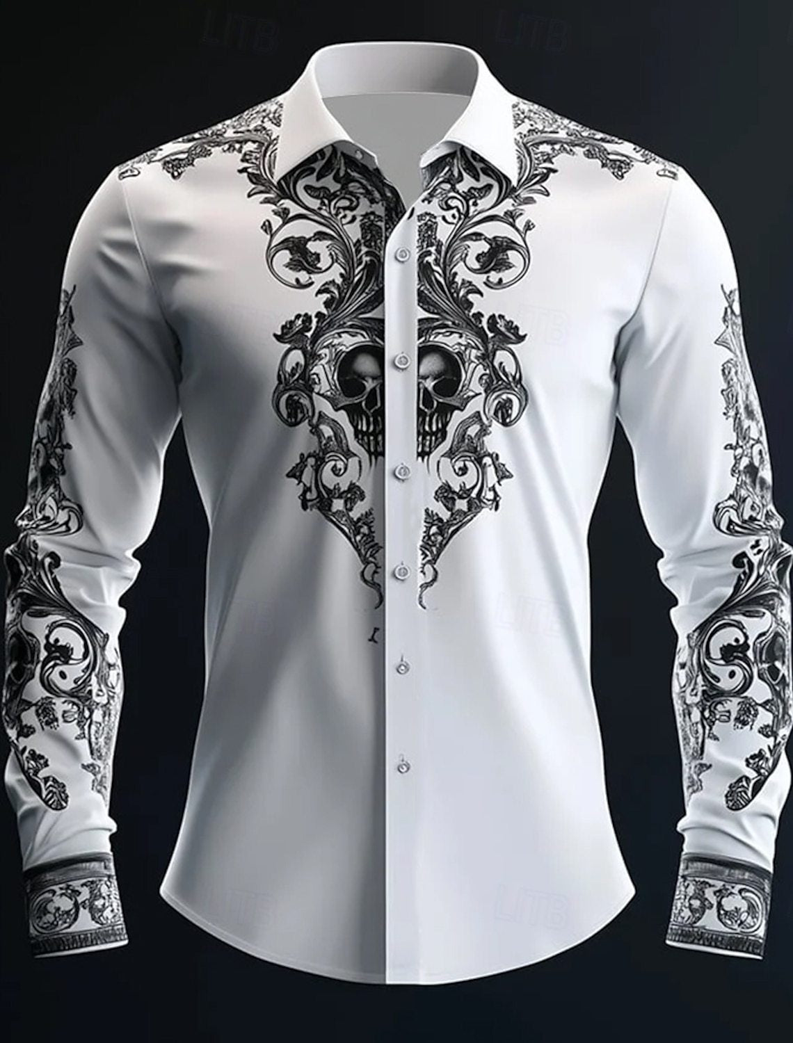 Gothic Print Casual Shirt Loose Fit Short Sleeve