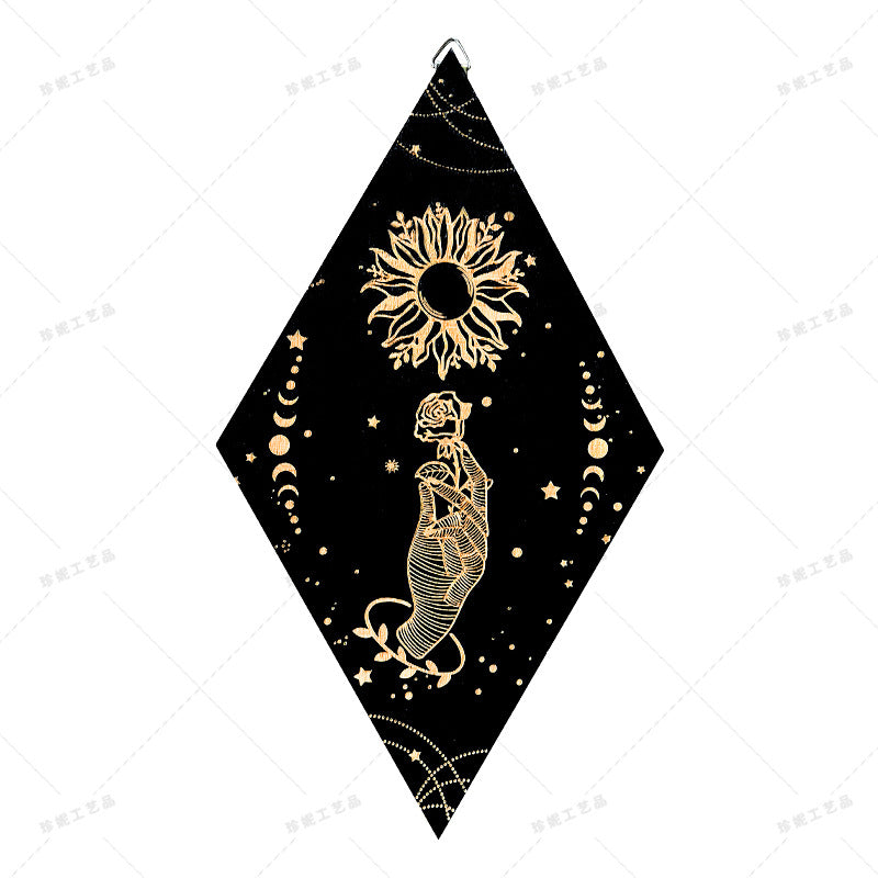 Bohemian Wall Decor Sun Moon Yoga Wall Decor Lozenge Wood Eye Sign Triangle Pendulum Board