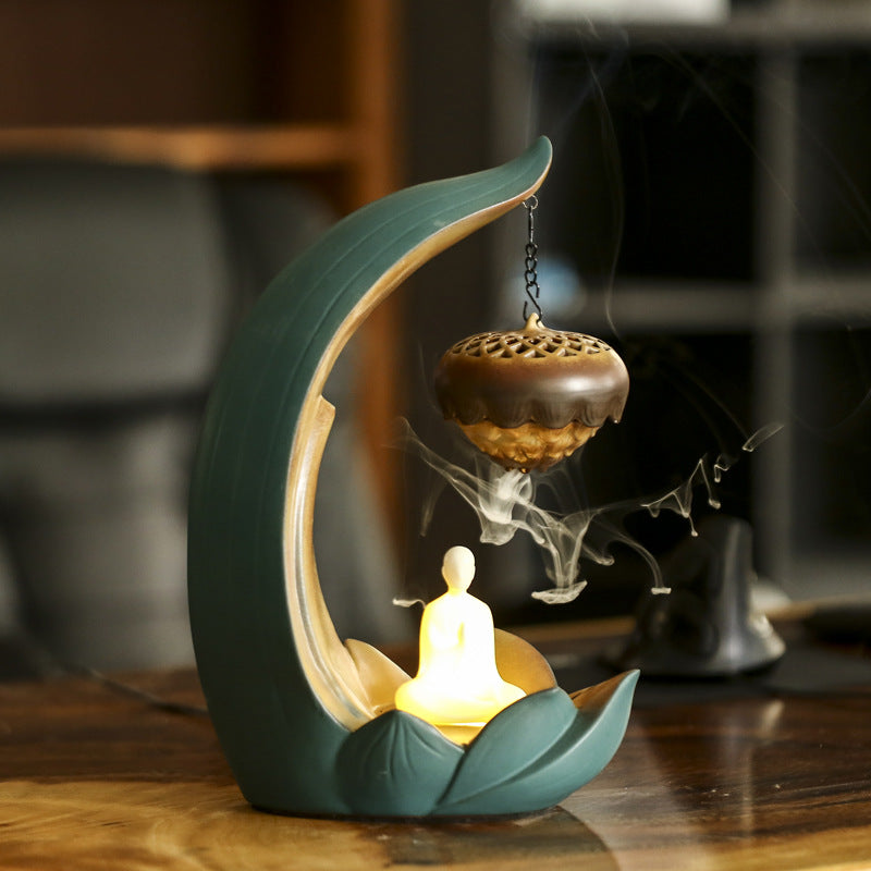 Lotus Ceramic Hanging Incense Burner with Night Light