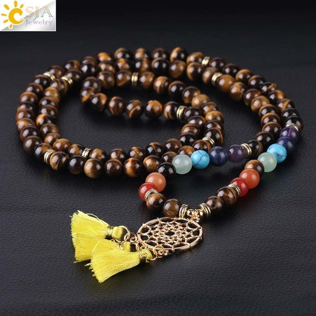 108 Mala Bead Bracelet with Dreamcatcher Tassel