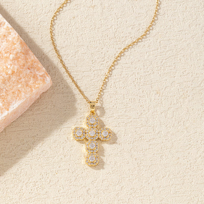 Gold Plated Cross Necklace with Zircon