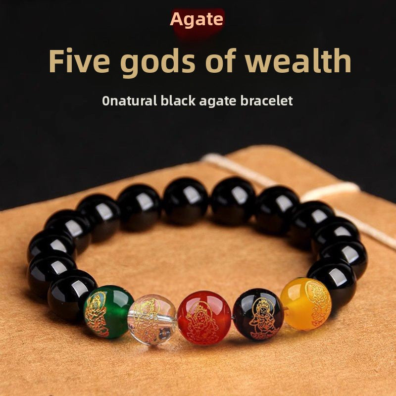 Five-Way God of Wealth Obsidian Bracelet